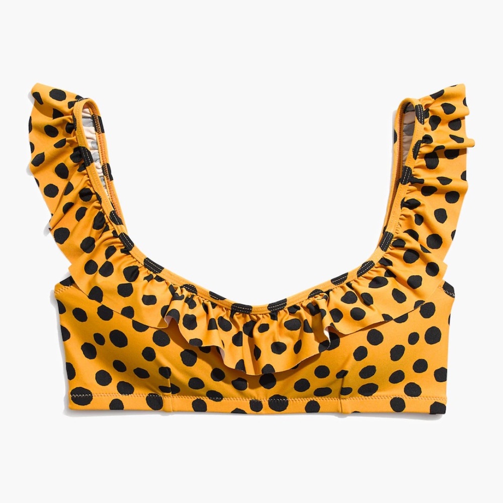 Madewell Ruffle Bikini Top in Leopard Dot size S